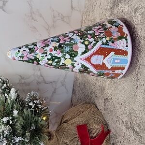 Cheryl’s Gingerbread Village Tin Tree Embossed tea light Candle Holder